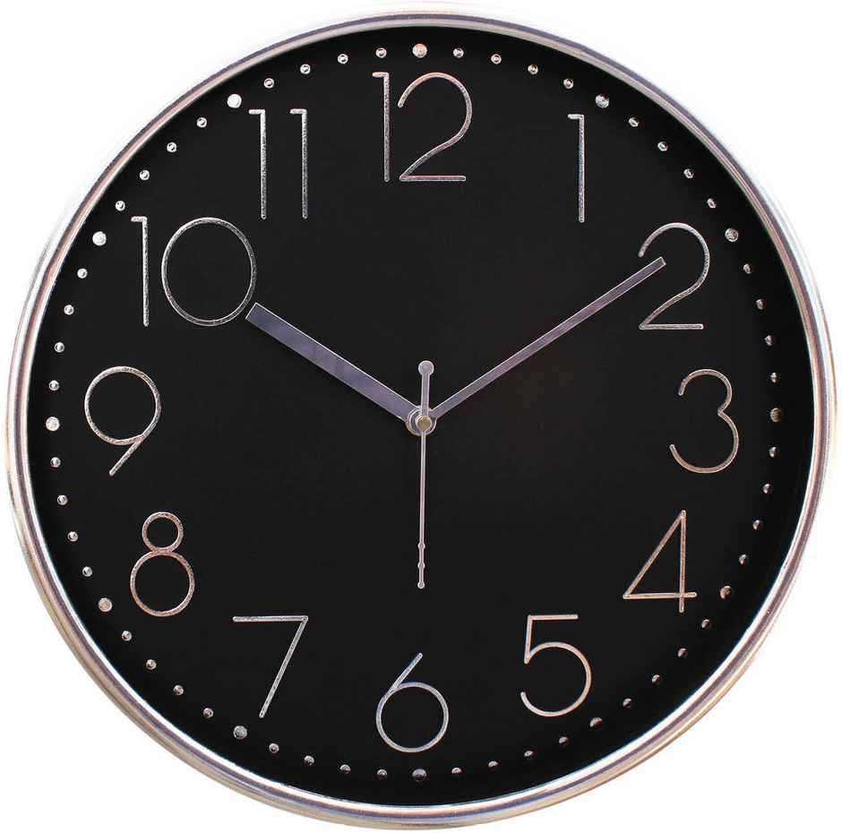 Bosco Decorative Silent Black Dial with Silver Frame 30 CM Round Wall Clock BWC 1803