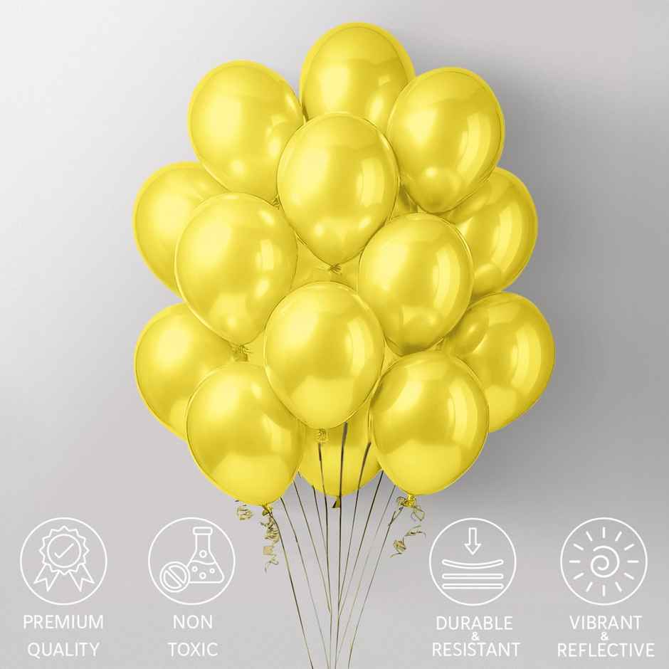 Just Party Yellow Metallic Balloons - Pack Of 25 For Birthday Party Decoration