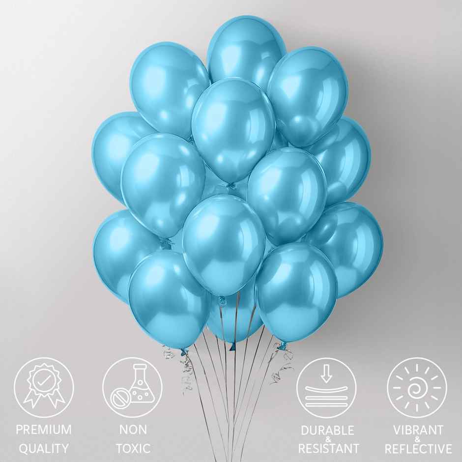 Just Party Light Blue Metallic Balloons - Pack Of 25 For Birthday Party Decoration