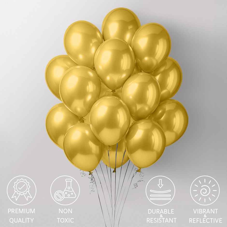 Just Party Gold Metallic Balloons - Pack Of 25 For Birthday Party Decoration