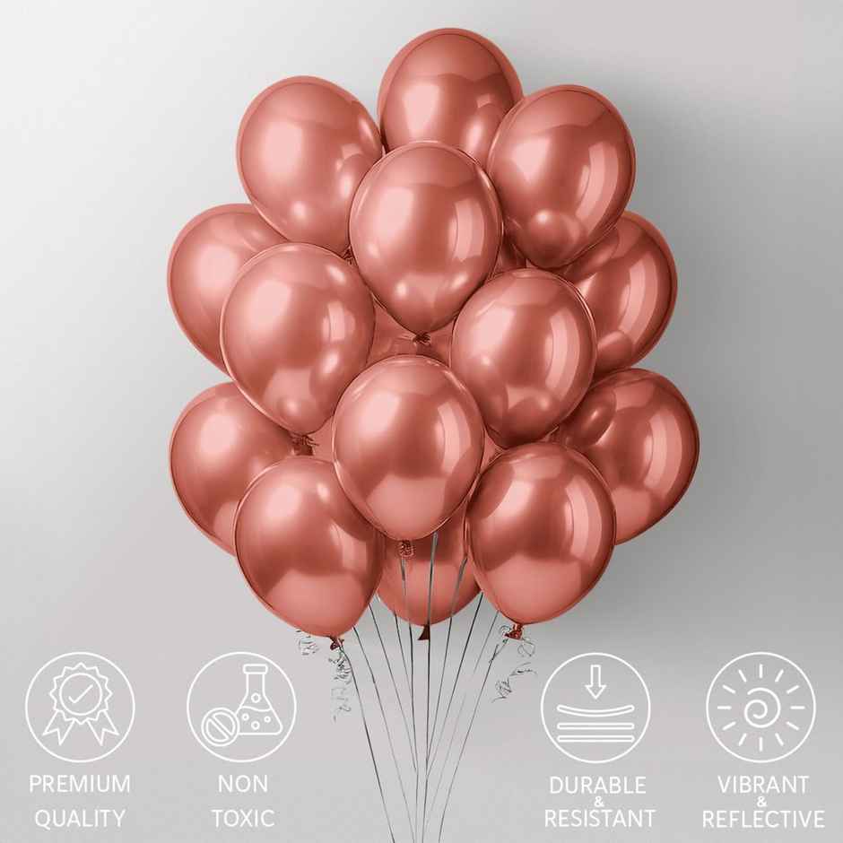 Just Party Rose Gold Metallic Balloons - Pack Of 25 For Birthday Party Decoration