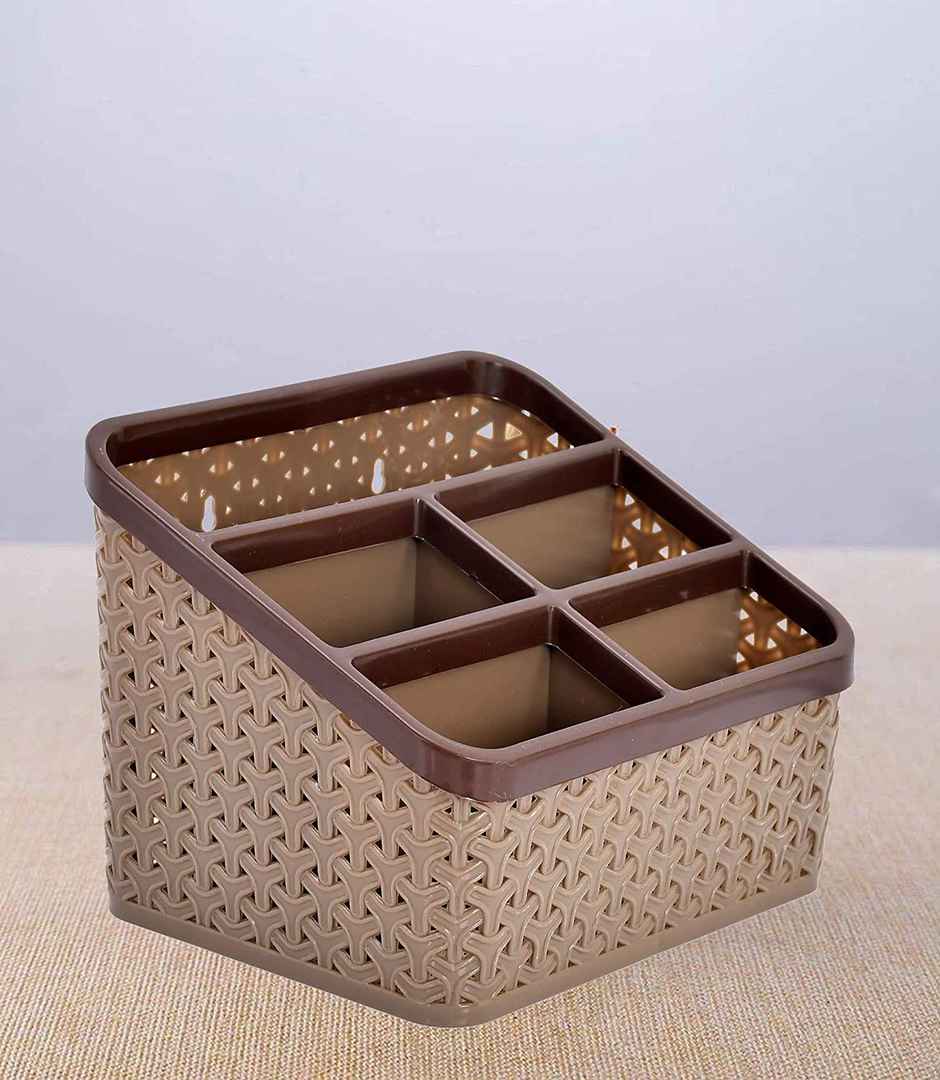 Kuber Industries Plastic Large Multi-Purpose Compact Desk Makeup Organizer (Brown)