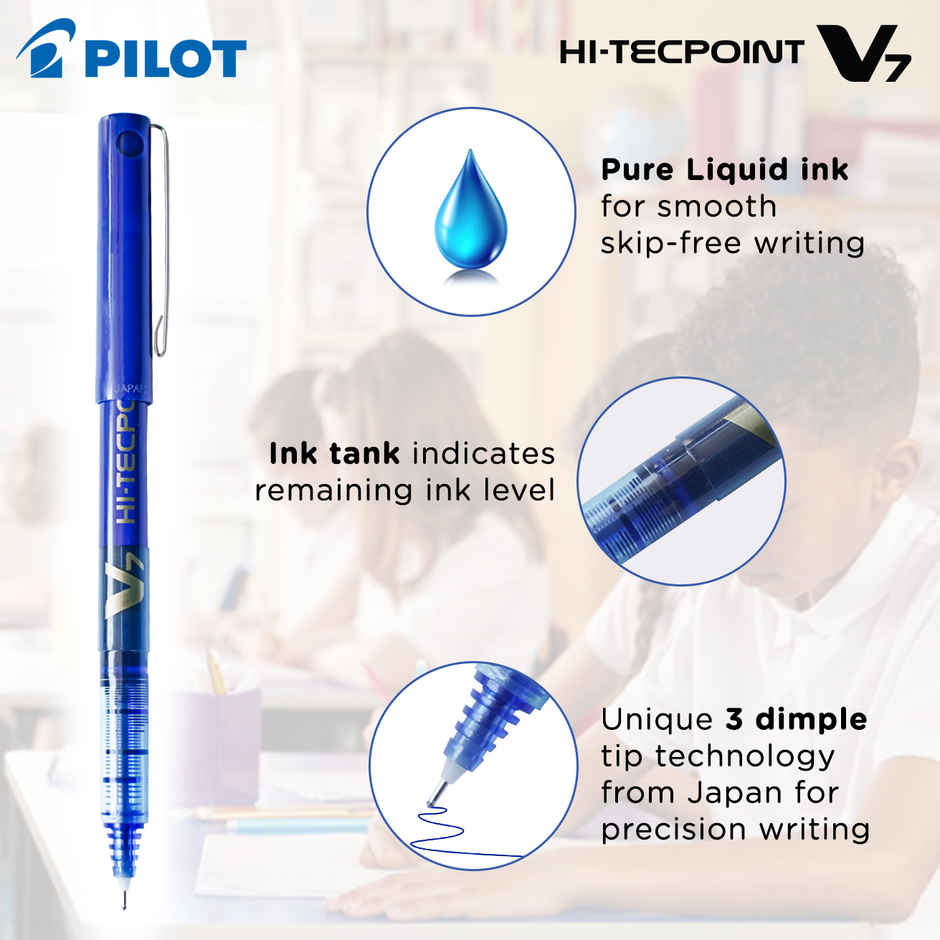 Pilot Hi-Techpoint V7 Roller Pen 4 Blue +1 Black - 5 Pieces