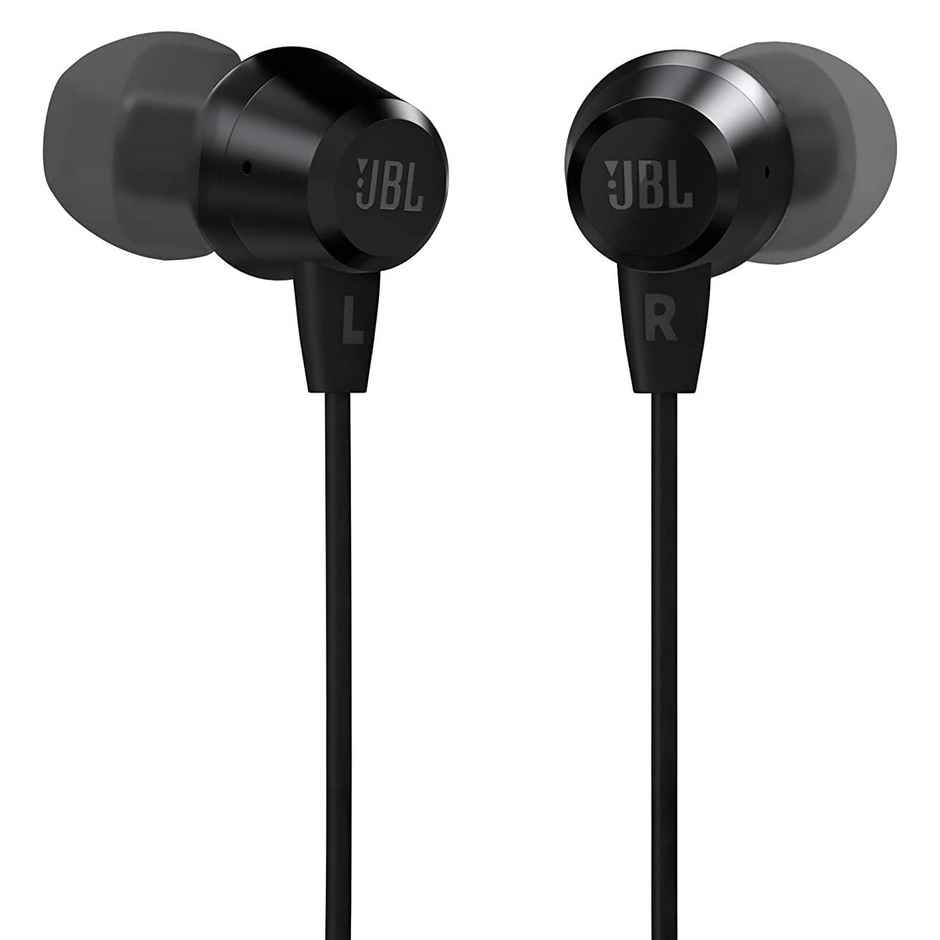 JBL C50HI, Wired in Ear Headphones with Mic, 3.5mm Audio Jack, One Button Multi-Function Remote, Lightweight & Comfortable fit - Black