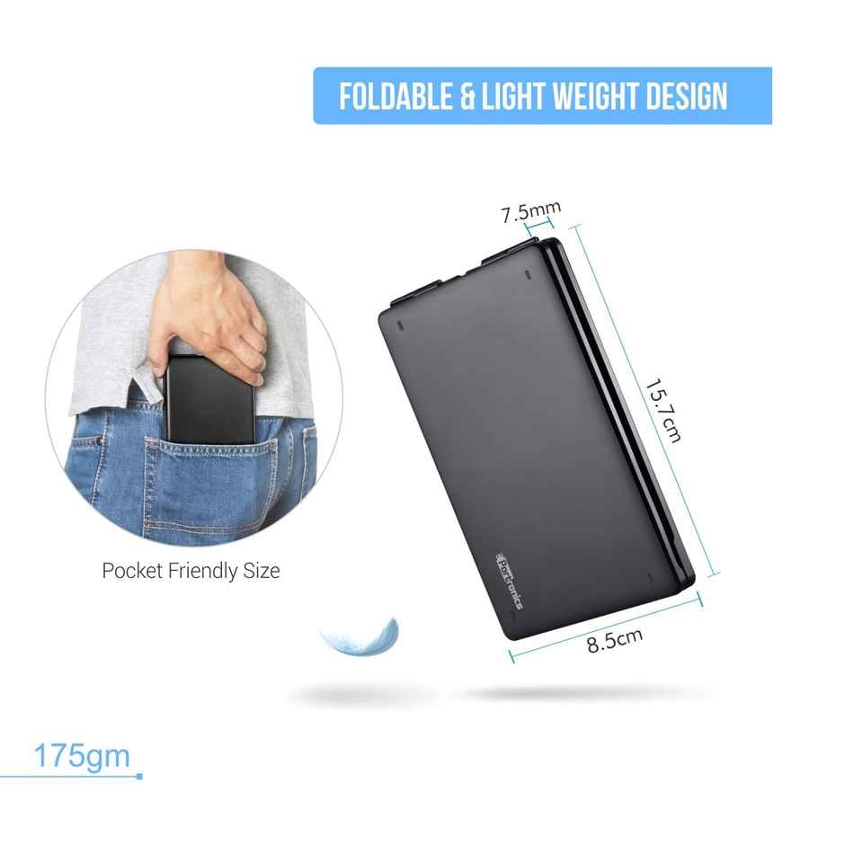 Portronics Chicklet Foldable QWERTY Keyboard, Mini Pocket Sized, Rechargeable, Bluetooth Wireless, One Touch Connect Button, for iOS, Android and Windows Tabs, Smartphones - Black