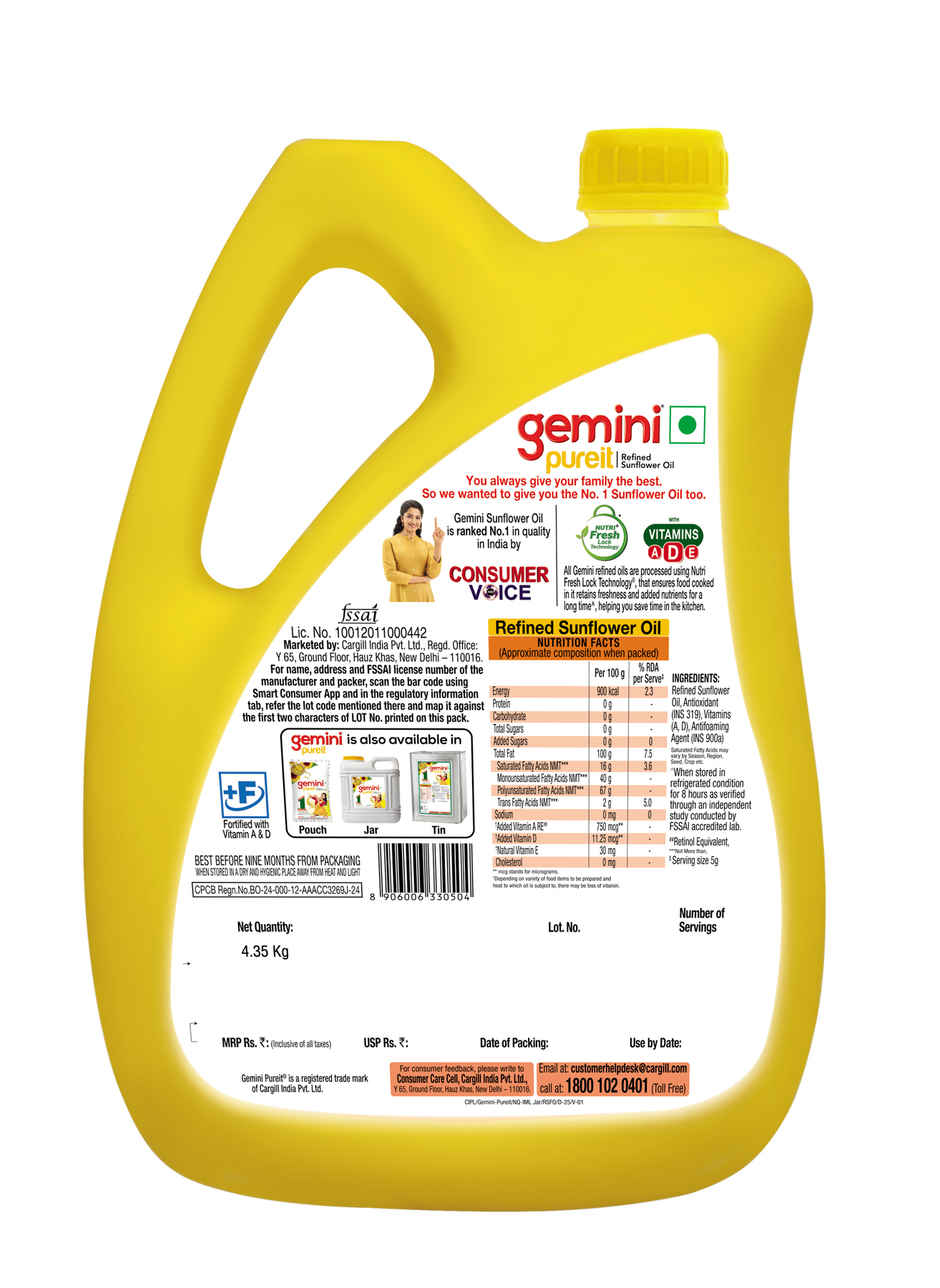 Gemini Pure It Refined Sunflower Oil | Jar