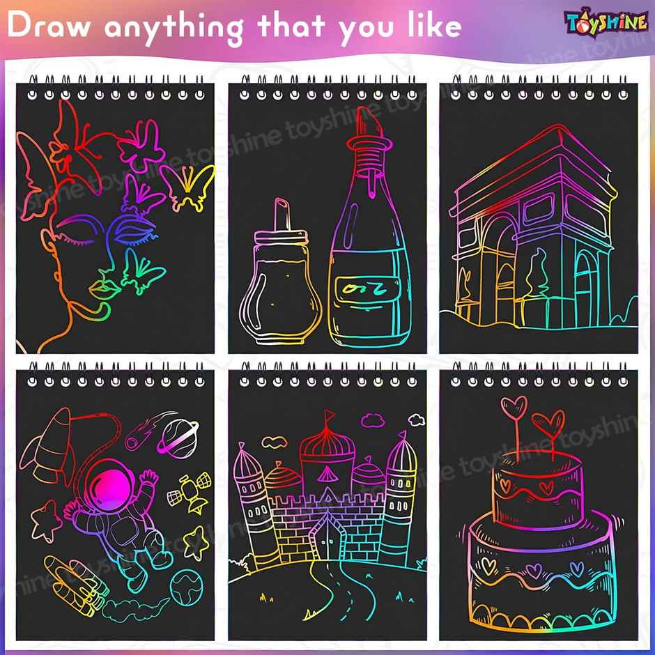 Toyshine Pack Of 4 Diy Rainbow Art A5 Size Magic Scratch Book For Kids Birthday Return Gifts