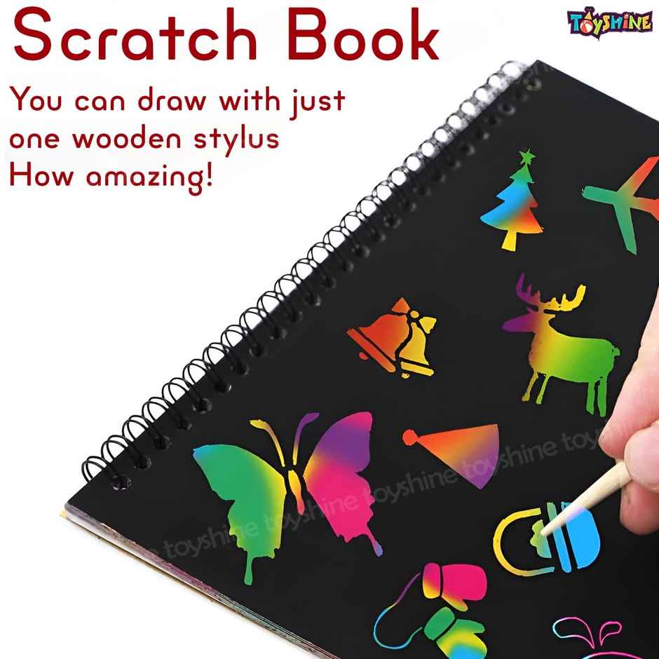 Toyshine Pack Of 4 Diy Rainbow Art A5 Size Magic Scratch Book For Kids Birthday Return Gifts