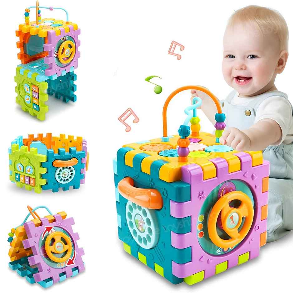 Toyshine 6-in-1 Educational Shape Sorter Baby Activity Cube for 6-18 Months