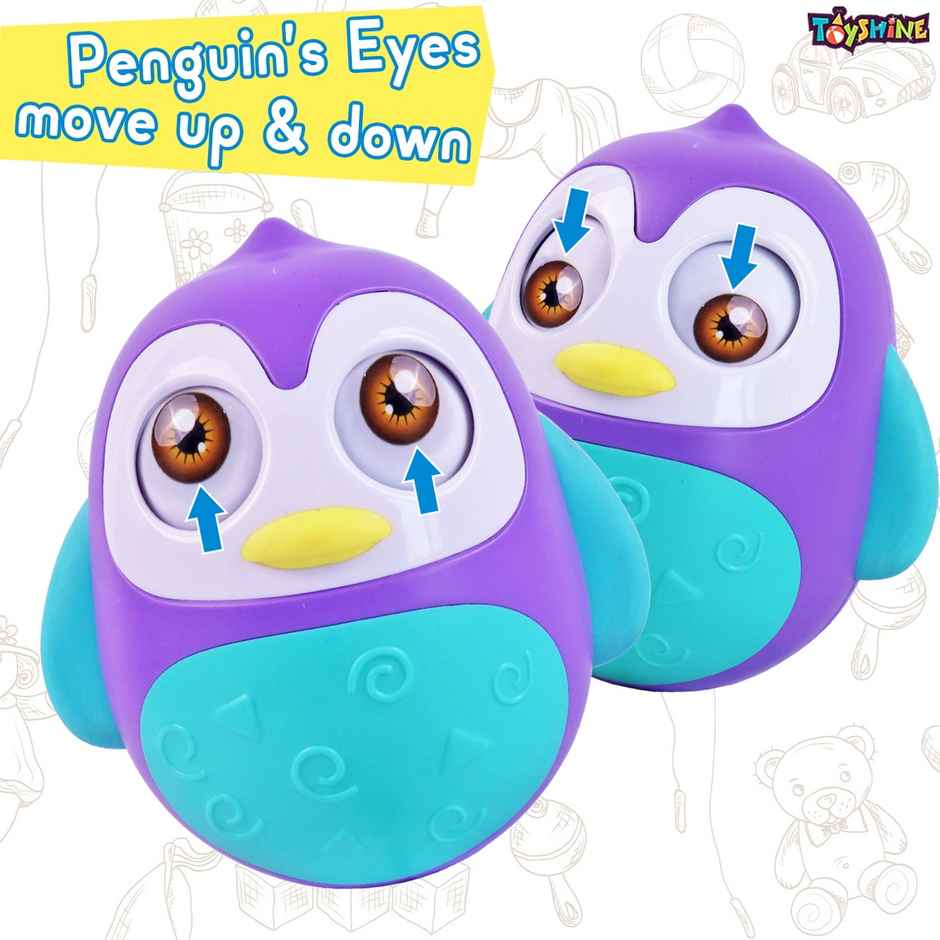 Toyshine Push & Shake Penguin Toy With Wobbling Bell Sound - Sensory Toy | Purple