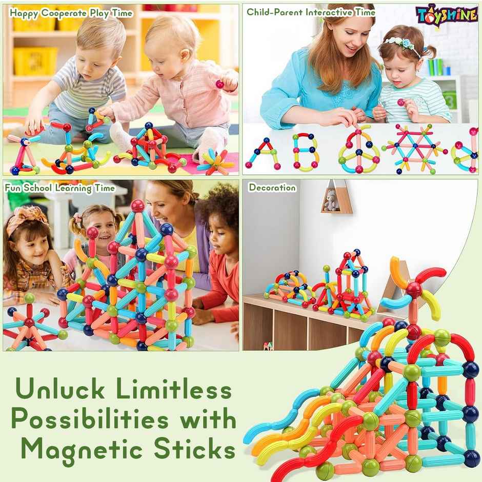Toyshine 36 Pc Magnetic Bar Blocks Stem Kit - Creative Learning for Kids | Ages 3+