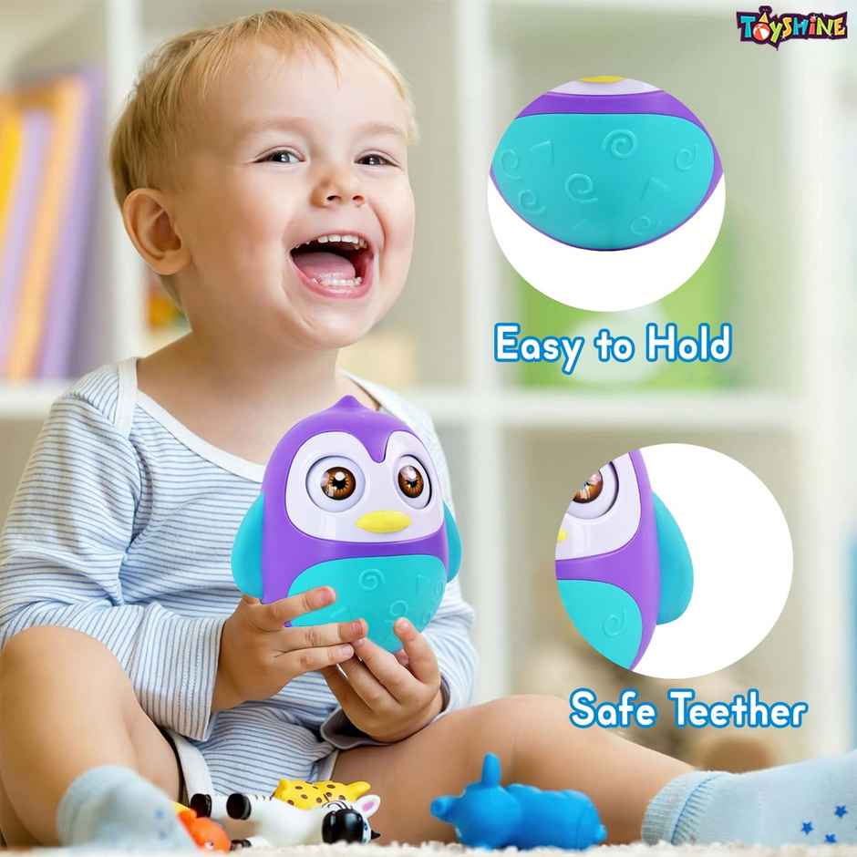 Toyshine Push & Shake Penguin Toy With Wobbling Bell Sound - Sensory Toy | Purple