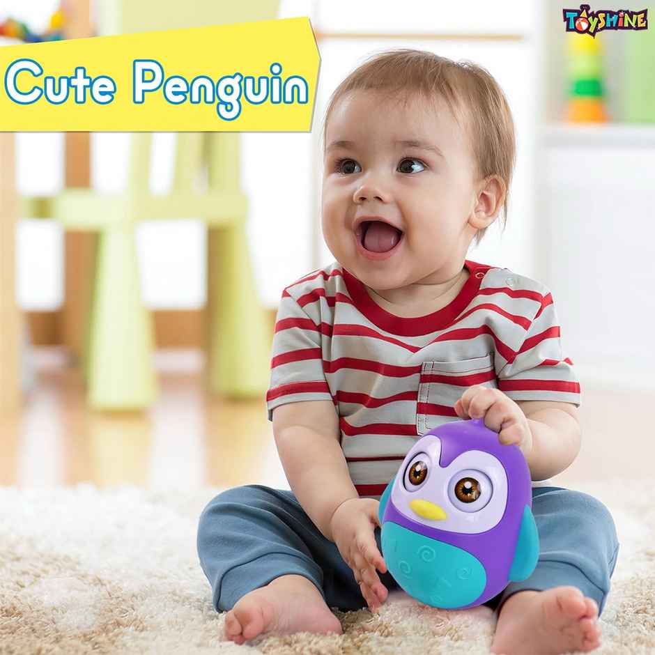 Toyshine Push & Shake Penguin Toy With Wobbling Bell Sound - Sensory Toy | Purple