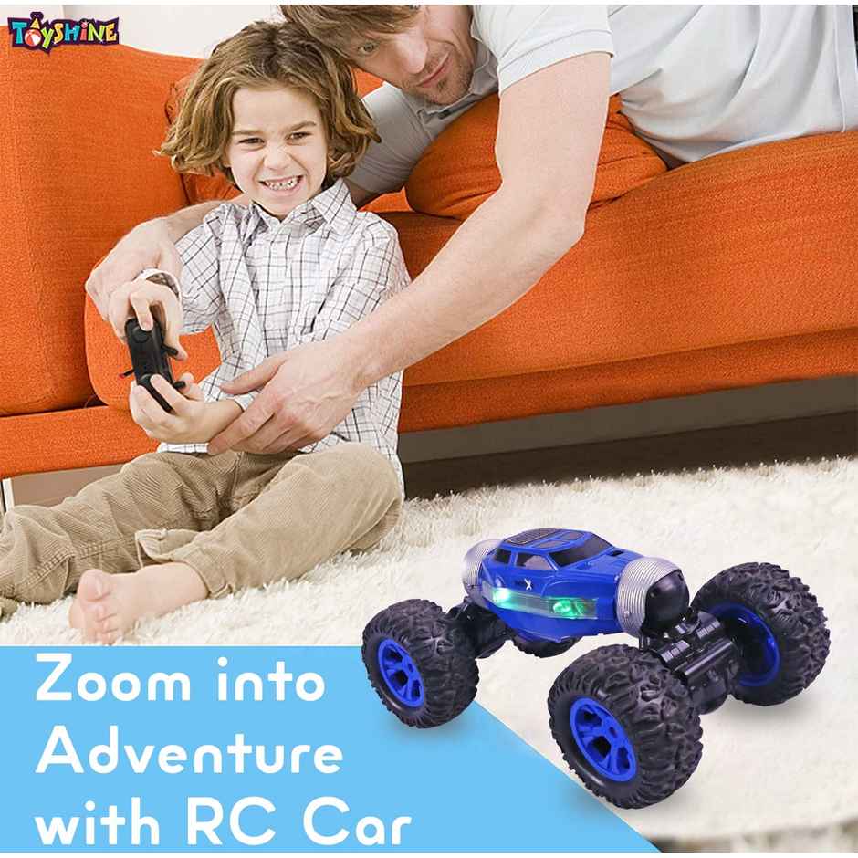 Toyshine 1:16 Scale Double-sided Rotating Remote-controlled Toy Car With Elevated Chassis - Blue