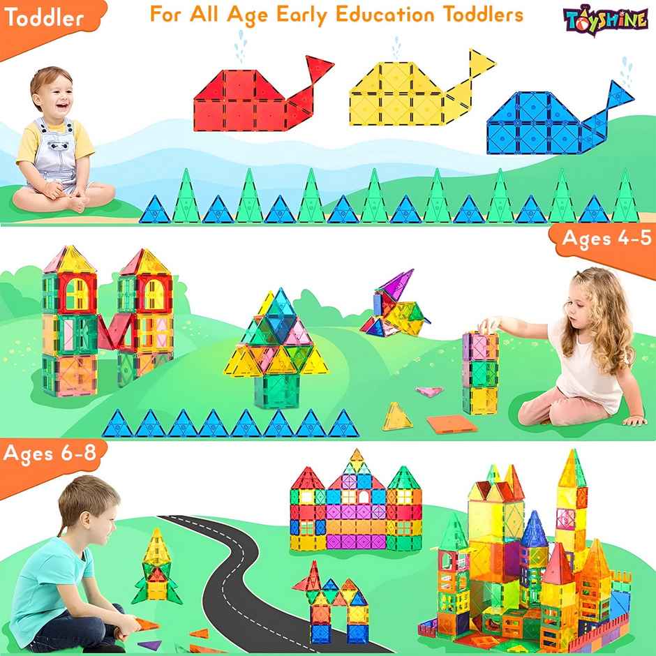 Toyshine 48-piece Magnetic Tiles Building Block Educational Toy Stem Kit | Ages 3+