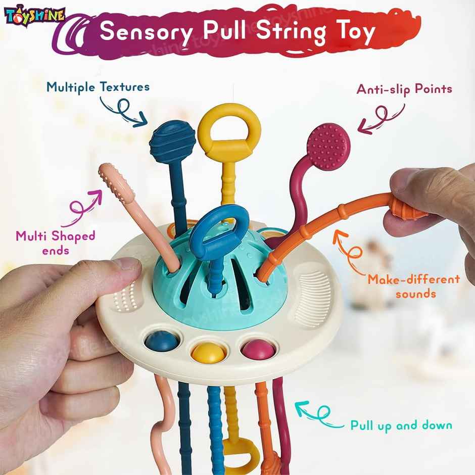 Toyshine Baby Ellie Sensory Montessori Food Grade Silicone Pull String Activity Toy F, Ufo