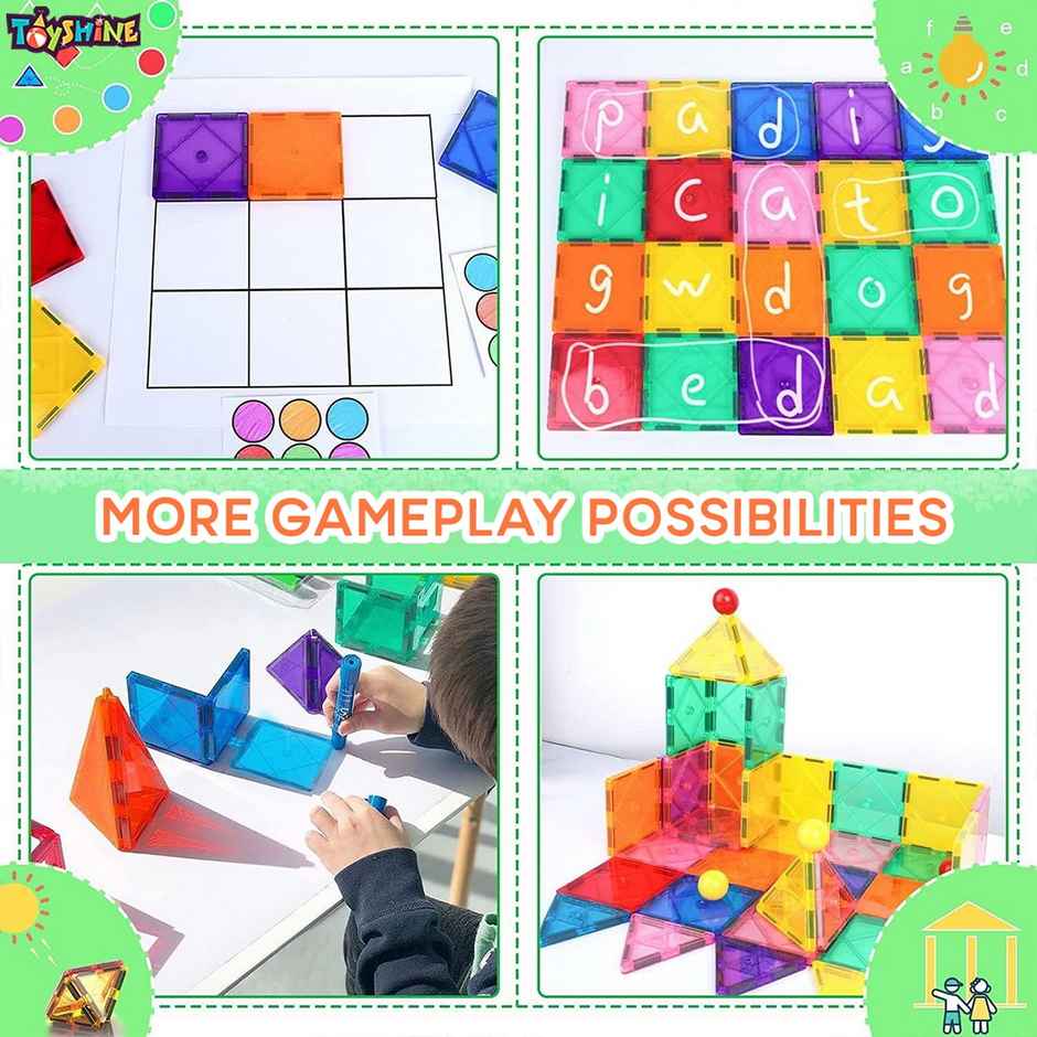 Toyshine 48-piece Magnetic Tiles Building Block Educational Toy Stem Kit | Ages 3+