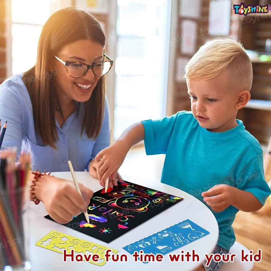Toyshine Pack Of 4 Diy Rainbow Art A5 Size Magic Scratch Book For Kids Birthday Return Gifts