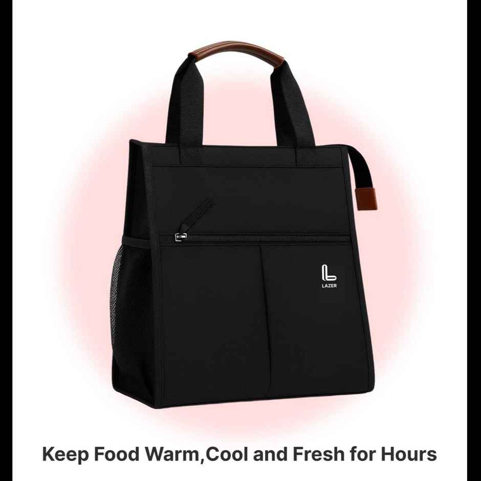 Lazer Insulated Lunch Bag | Waterproof Leakproof Cooler Tote with Pockets | Black