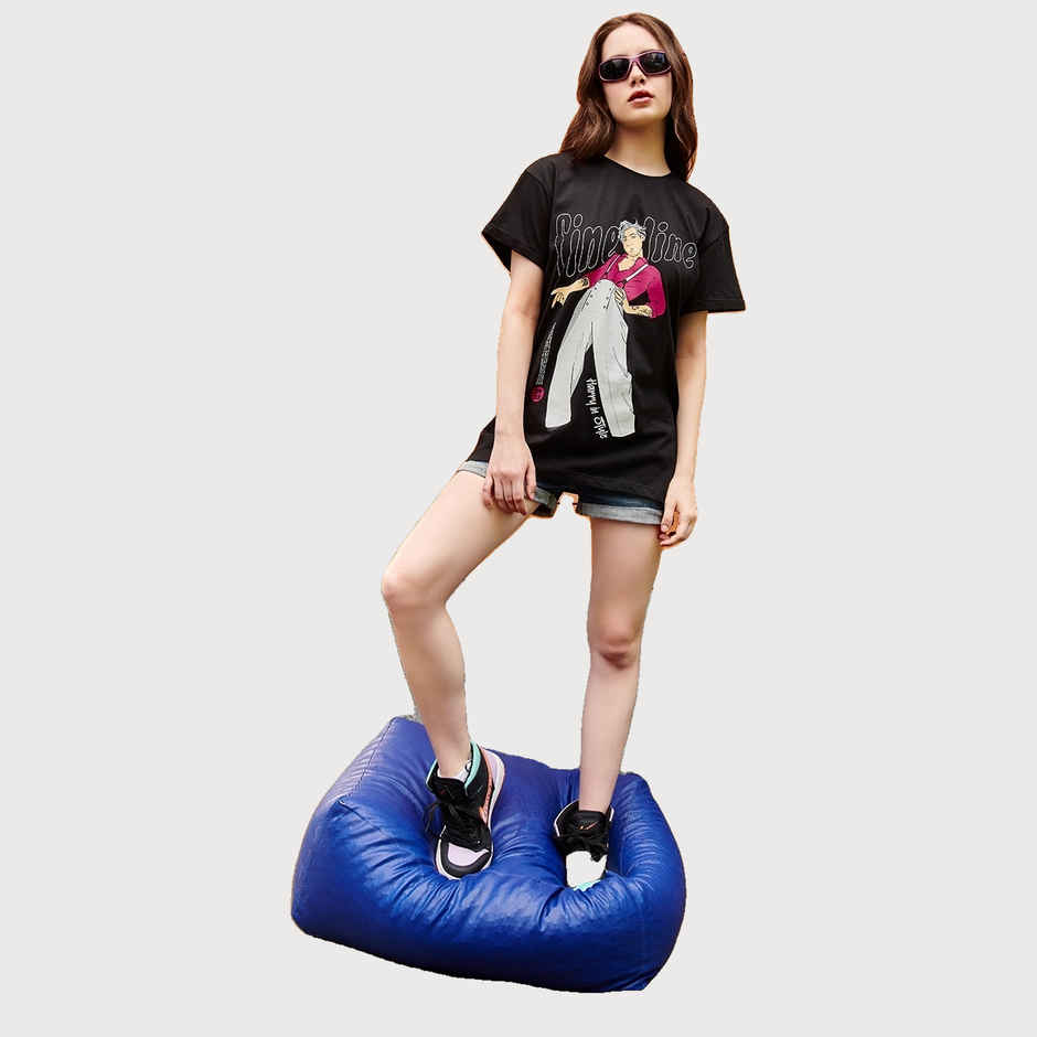 Bewakoof Women's Watermelon Sugar Graphic Printed Boyfriend T-shirt | Black - S