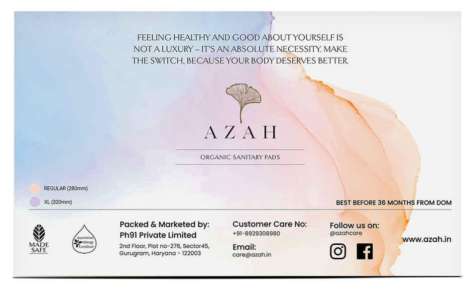 Azah Rash-Free Sanitary Pads (Box of 40 Pads : 20 Regular + 20 XL - without Disposable bags )