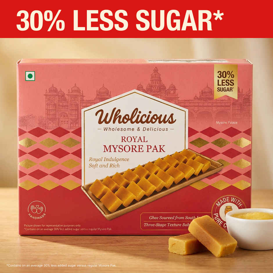 Wholicious Royal Mysore Pak | Pure Cow Ghee | Low Sugar | Sweet & Delicious | Healthy Mithai
