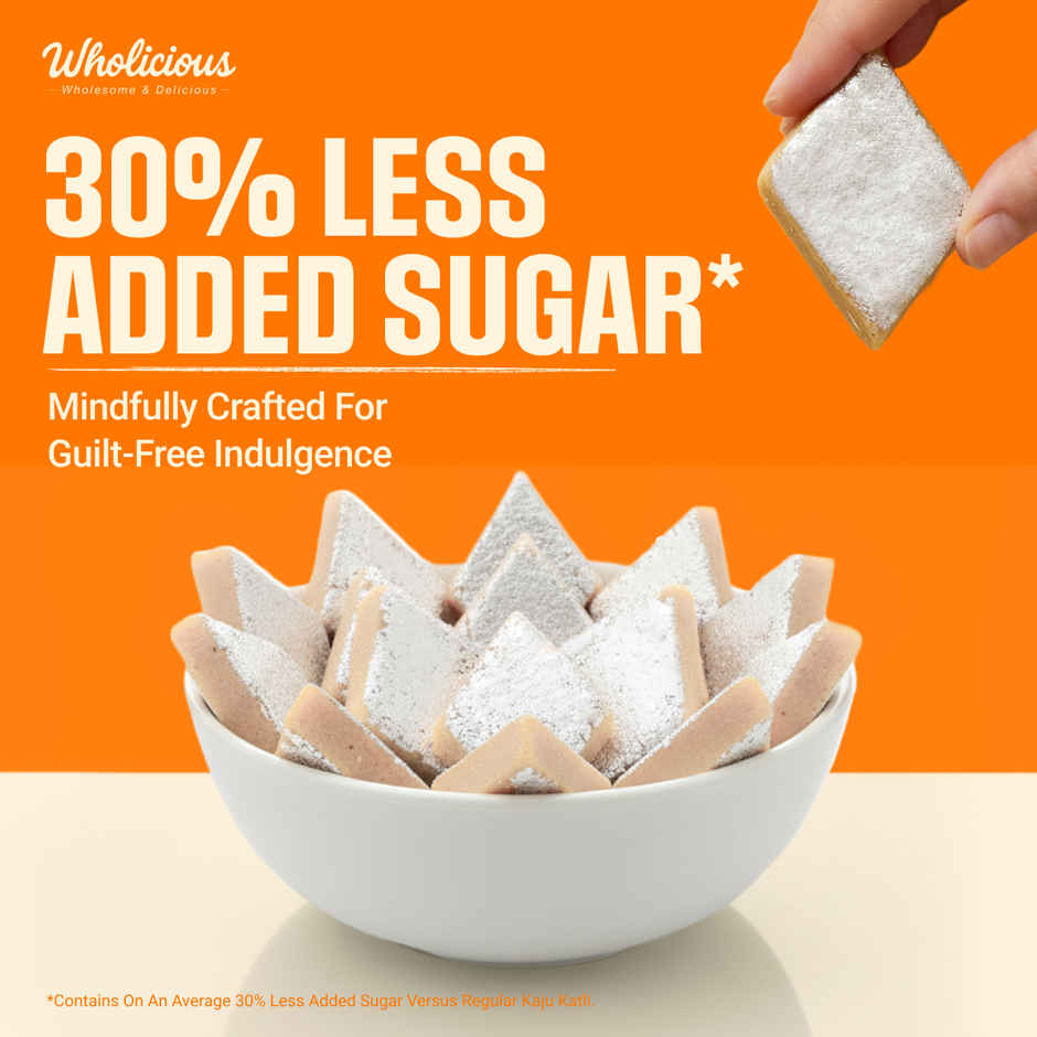 Wholicious Silken Kaju Katli | Low Sugar | Kaju Barfi | Made with Konkani Cashews | Veg Silver Foil