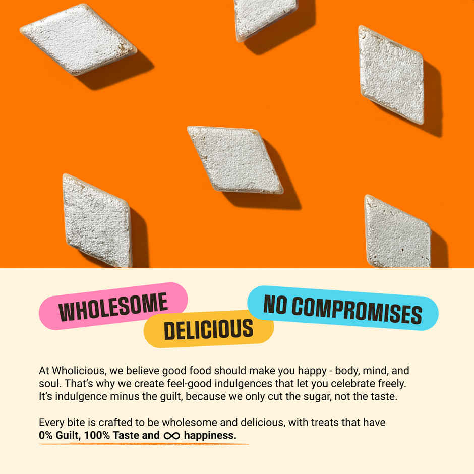 Wholicious Silken Kaju Katli | Low Sugar | Kaju Barfi | Made with Konkani Cashews | Veg Silver Foil