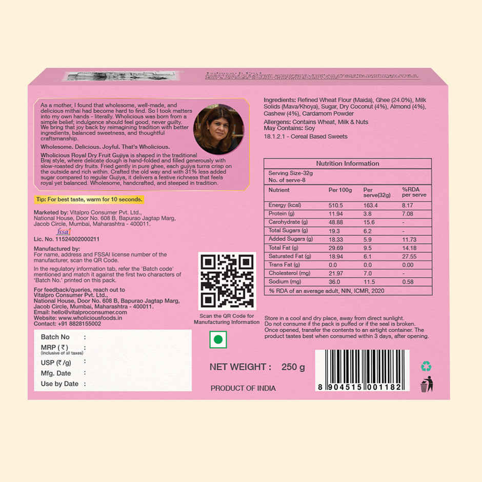 Wholicious Royal Dry Fruit Gujiya | Pure Cow Ghee | Low Sugar | Made with Pure Khoya