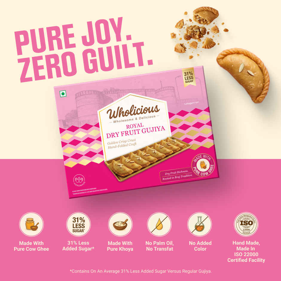 Wholicious Royal Dry Fruit Gujiya | Pure Cow Ghee | Low Sugar | Made with Pure Khoya