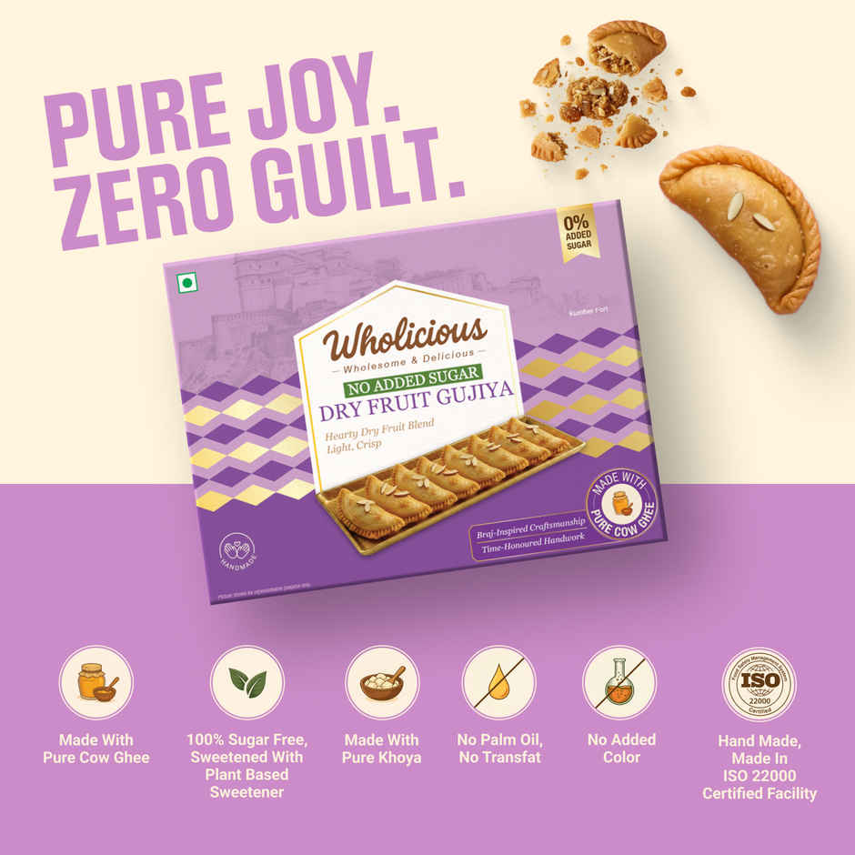 Wholicious Sugar Free Dry Fruit Gujiya | Sugar Free | Made with Pure Cow Ghee & Pure Khoya