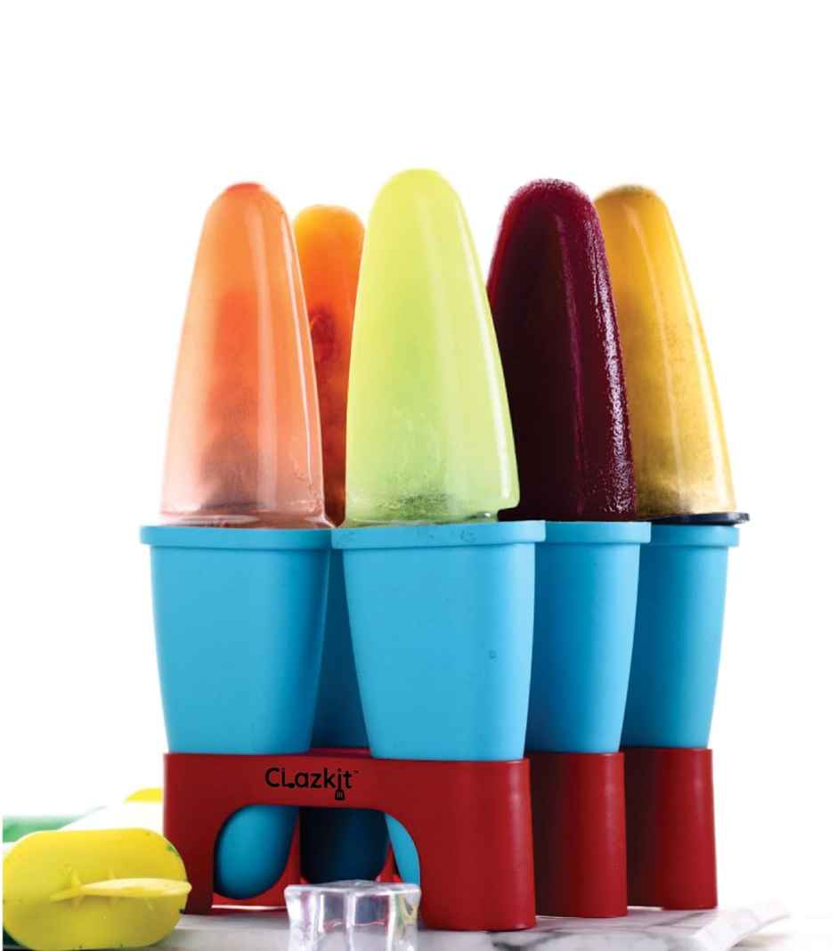 Clazkit Set of 6 Plastic Popsicle Frozen Ice Cream Kulfi Candy Color May Vary 11.4 x 11.9 x 14.1 cm