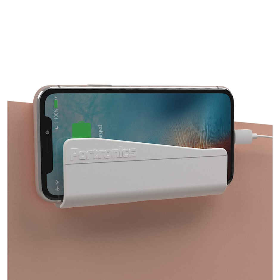 Portronics Modesk 101 Wall Hanging Mobile Holder Wall Mount with Adhesive Strips(White)