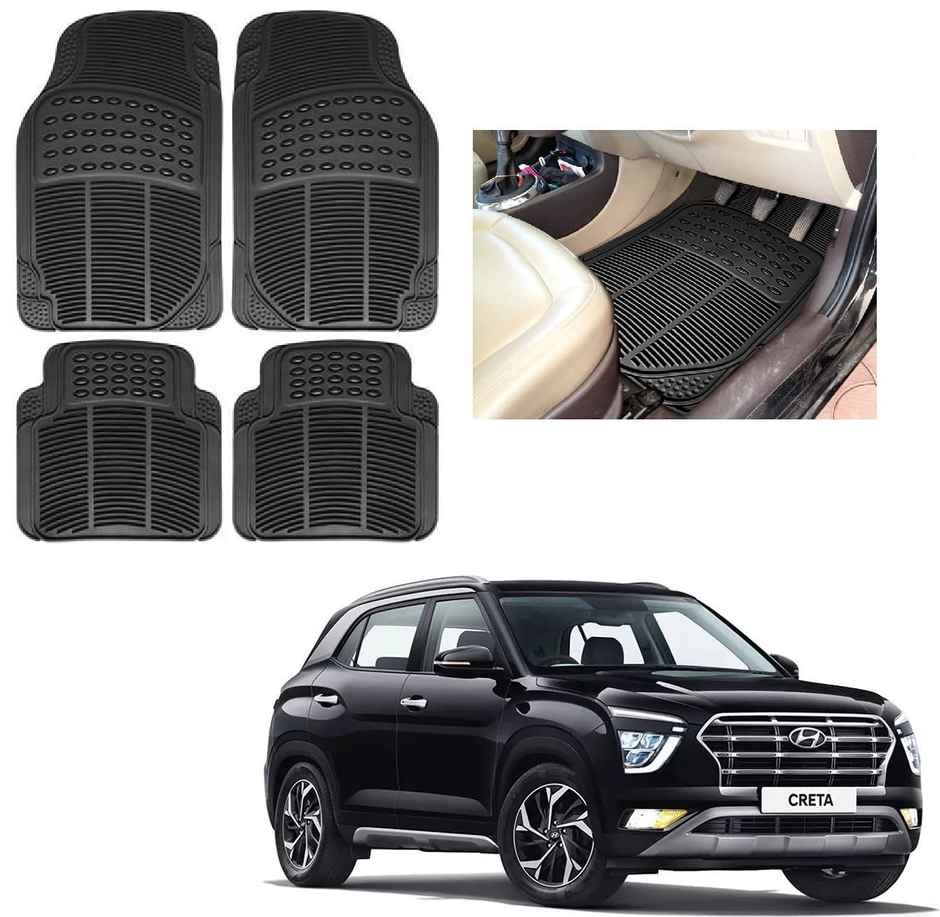 Motorzee Rubber Mats Car Foot Mats (Black,Set of 4Pcs) Universal for All Cars