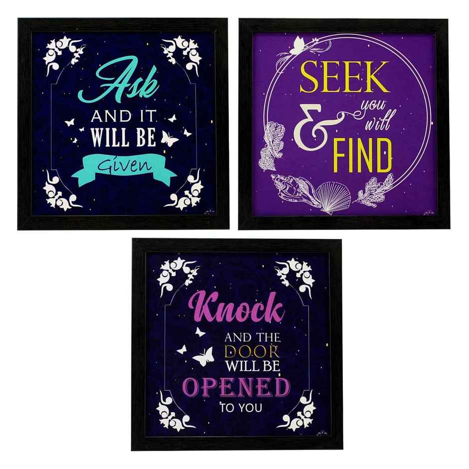 Indianara Set of 3 Spritual Quotes Framed Wall Hanging Laminated Paintings Matt Art Prints