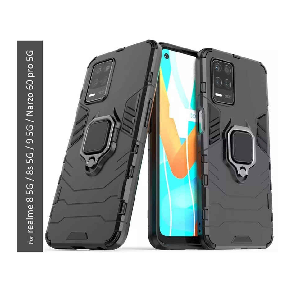 Kwine Case Realme 8 5G/Realme 8S 5G/Realme 9 5G/Realme Narzo 60 Pro 5G Ring Holder Stand Back Case