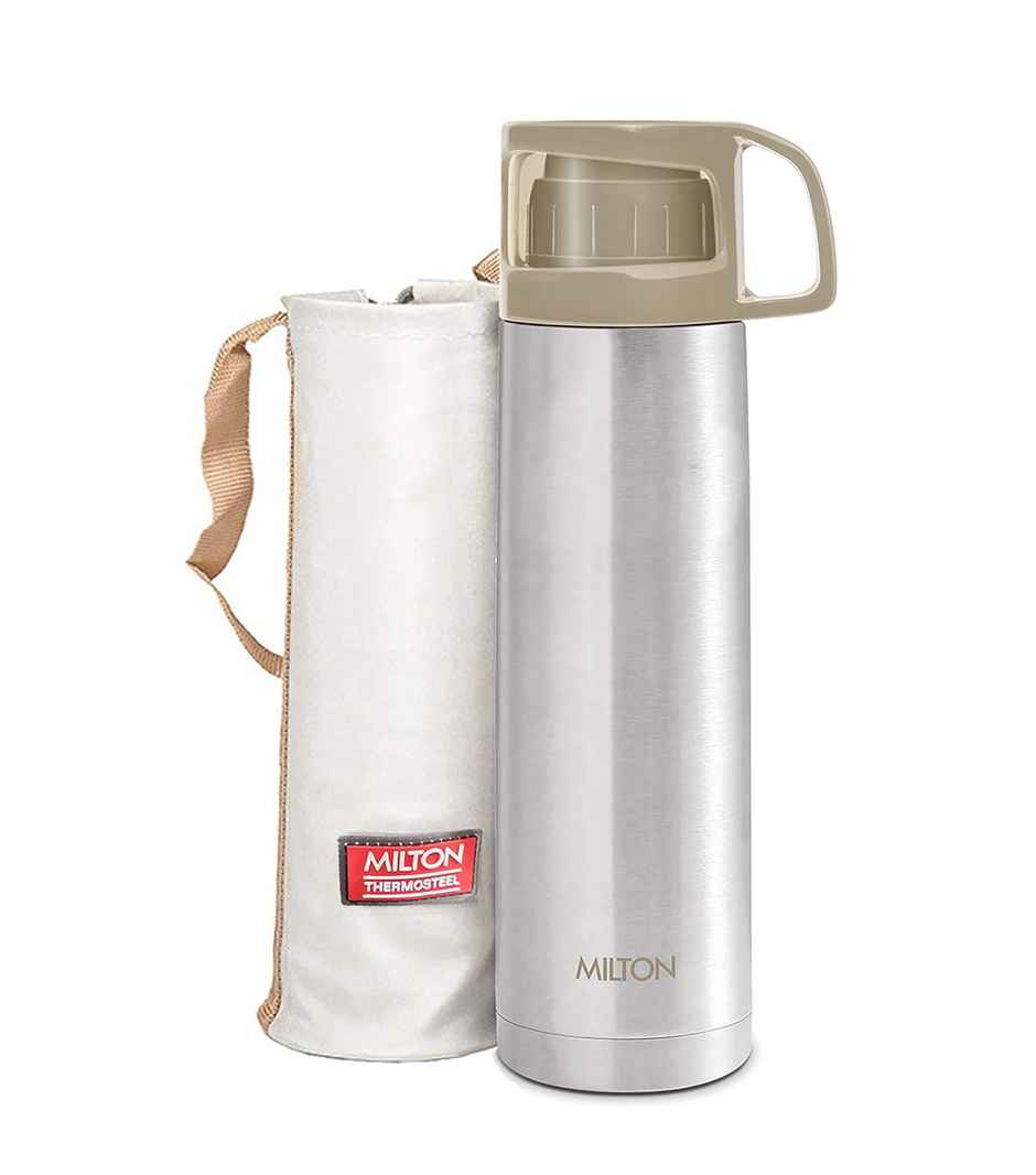 Milton Glassy 750 Thermosteel 24 Hours Hot And Cold Water Bottle With Drinking Cup Lid 750 ml, Grey