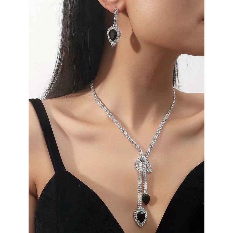 Shining Diva Fashion Stylish Design Crystal Diamond Necklace Set for Women and Girls | 15216s