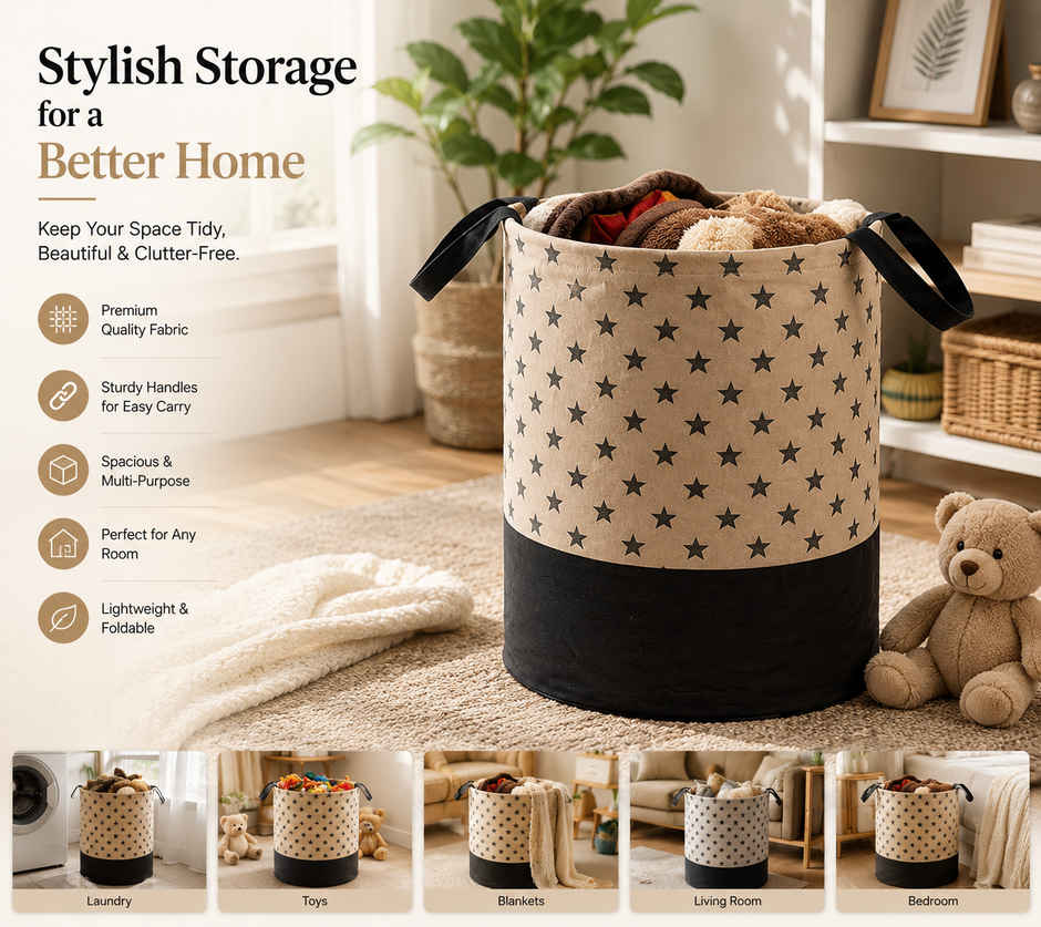 Perpetual 45L Waterproof Laundry Basket | Foldable Storage Bag with Handle (BrownStar)