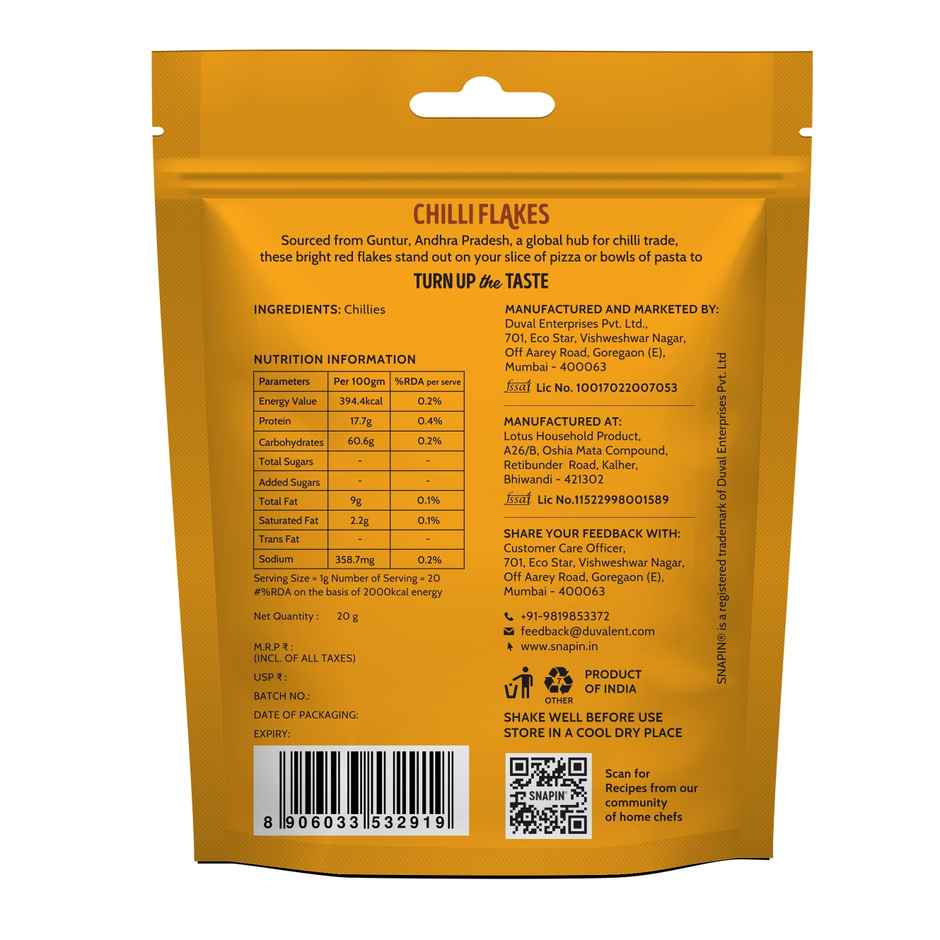 Snapin Chilli Flakes Sachet Pouch