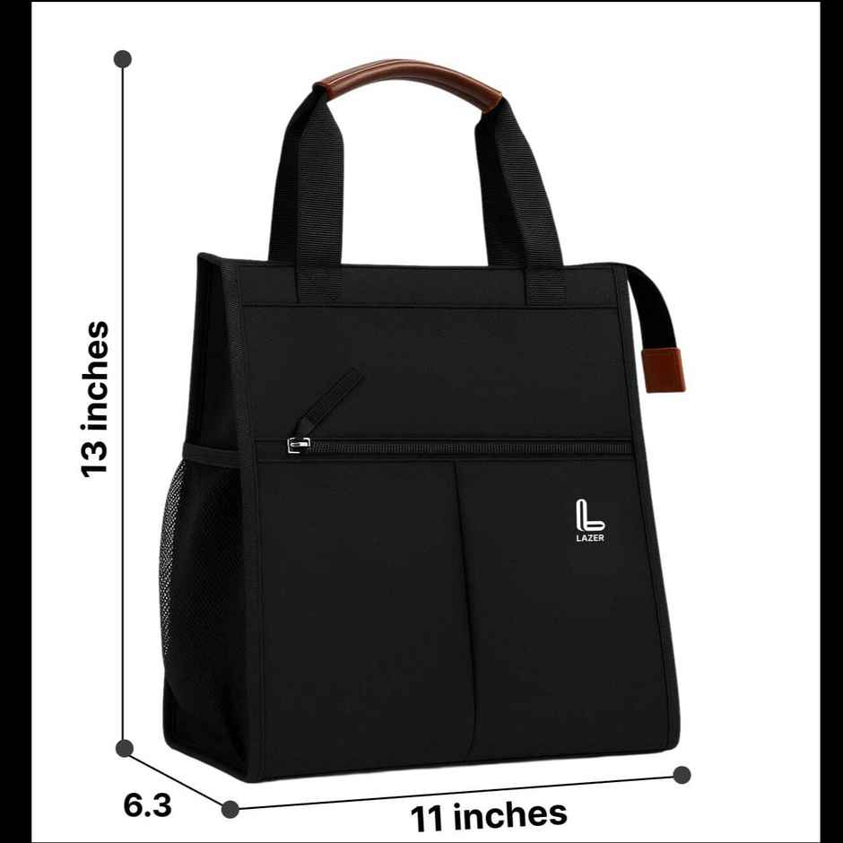 Lazer Insulated Lunch Bag | Waterproof Leakproof Cooler Tote with Pockets | Black