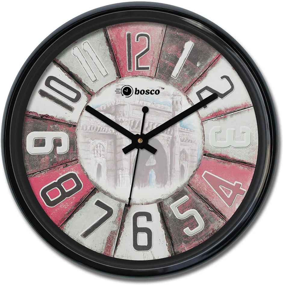 Bosco Modern Silent Multicolour Face with Black Frame 30 CM Decorative Wall Clock BWC 1242
