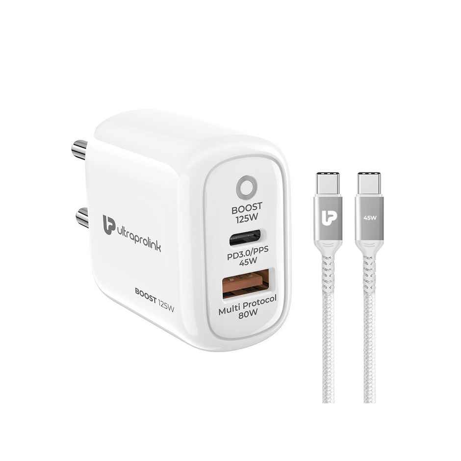 UltraProlink UM1134C 125W Dual USB Multi-Protocol Fast Travel Charger with Type C to C Cable