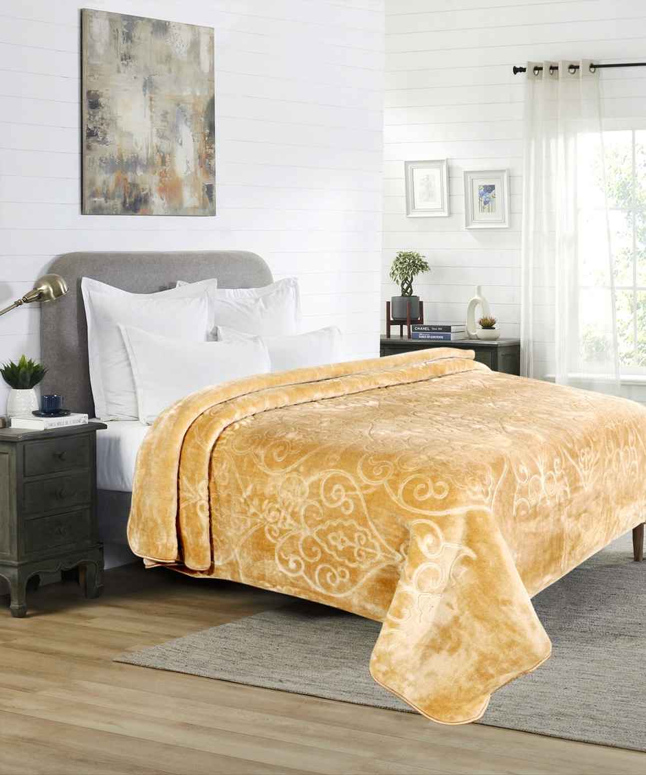 Dream Living Supersoft Luxury Mink Embossed Double Bed Blanket | Camel - 220X230