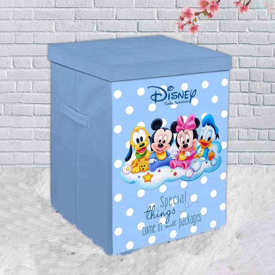Kuber Industries Foldable 45 L Disney Mickey Team Laundry Basket with Lid | Sky Blue