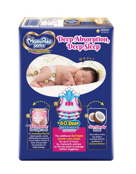 Mamypoko Extra Absorb Baby Diapers | Pant Style | S | 48 pcs