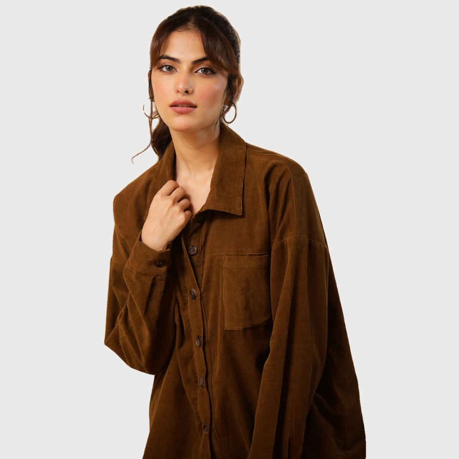 Sanskrutihomes Women Shirt Collar Pure Cotton Brown Night Suit SE-NSP-684 | S