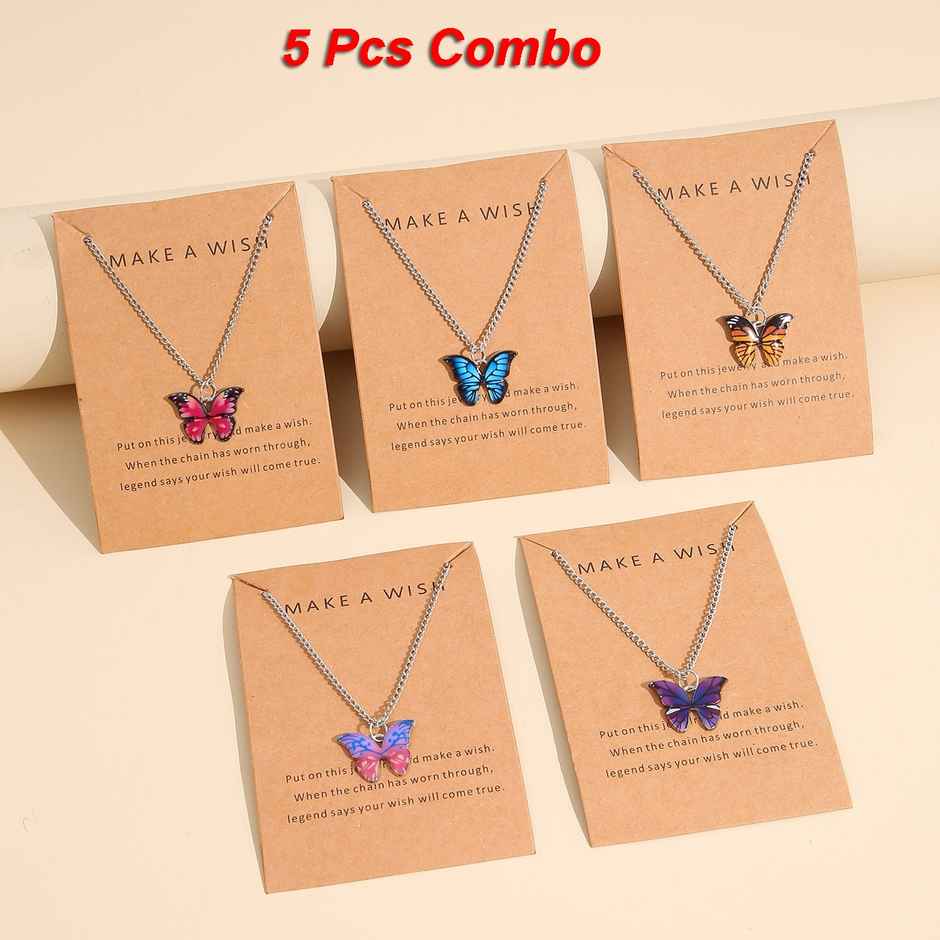 Shining Diva Fashion 5 Pcs Stylish Butterfly Pendant Necklace Set for Women and Girls | 15817np
