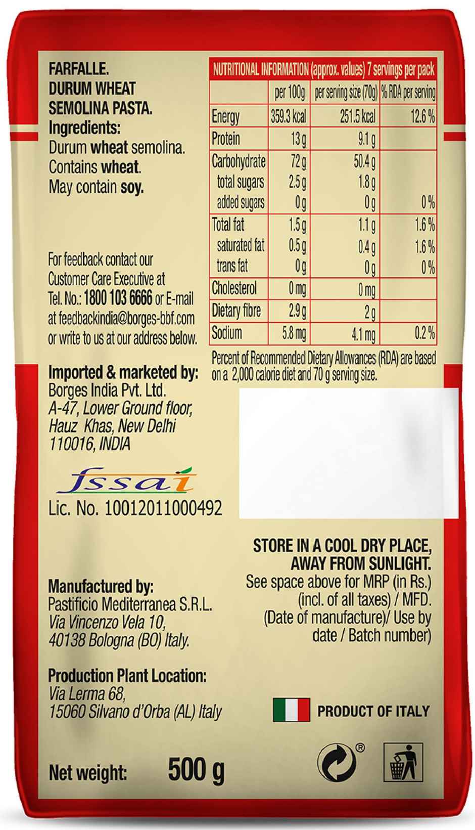 BORGES Durum Wheat Pasta Farfalle