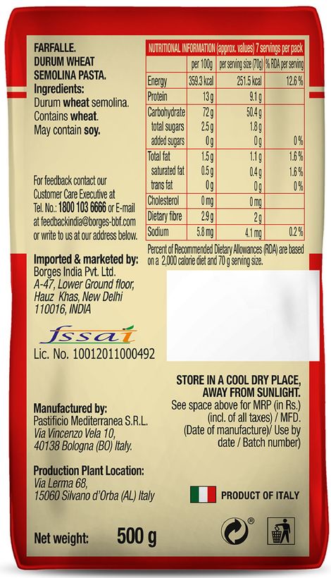 BORGES Durum Wheat Pasta Farfalle